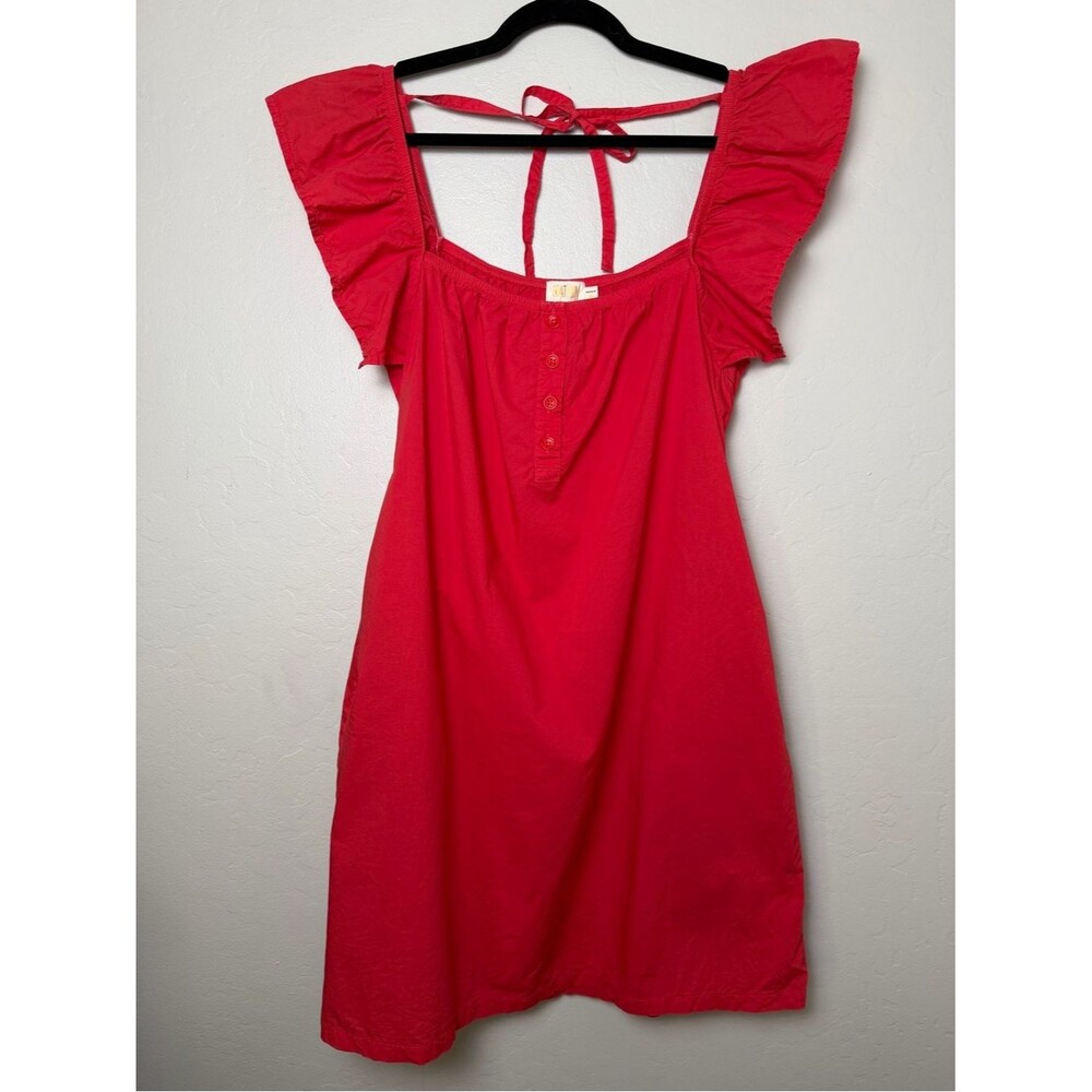 Nation LTD Ophelia Cherry Bomb Red Ruffle Pima Cotton Dress Size Medium